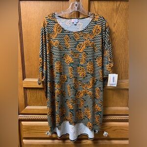 NWT! LuLaRoe Women’s Irma Tunic Size XL Orange Floral Black & Crème Chevron